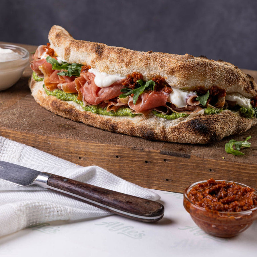 Prosciutto, Ricotta, Lemon Basil Pesto sandwich
