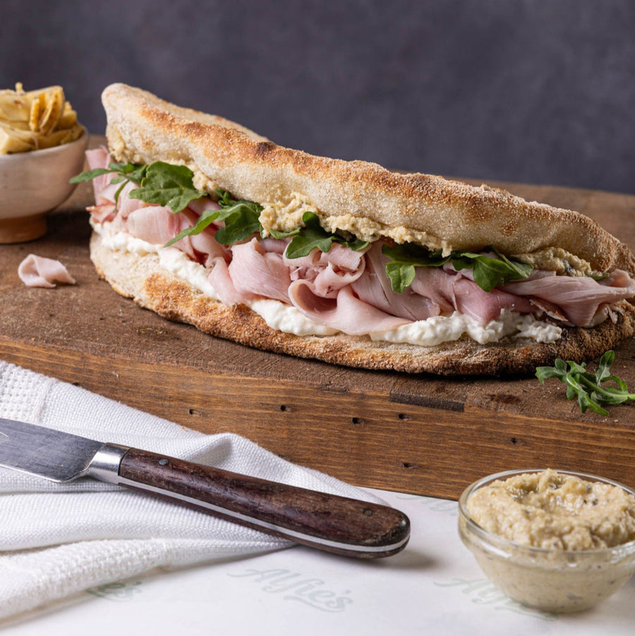 Basco and Campo sandwich, ham and cream cheese